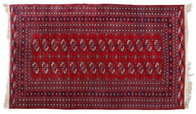 Appraisal: Hand-tied Turkoman wool rug approx ' l ' w Provenance