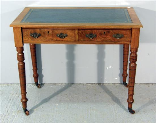 Appraisal: Edwardian walnut writing table with leather inset top two drawers