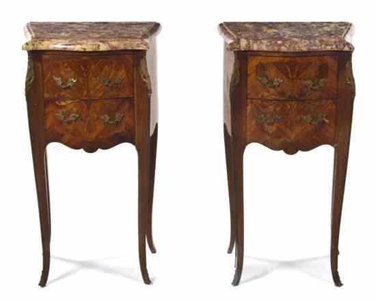 Appraisal: A Pair of Louis XV Style Marquetry Side Tables having