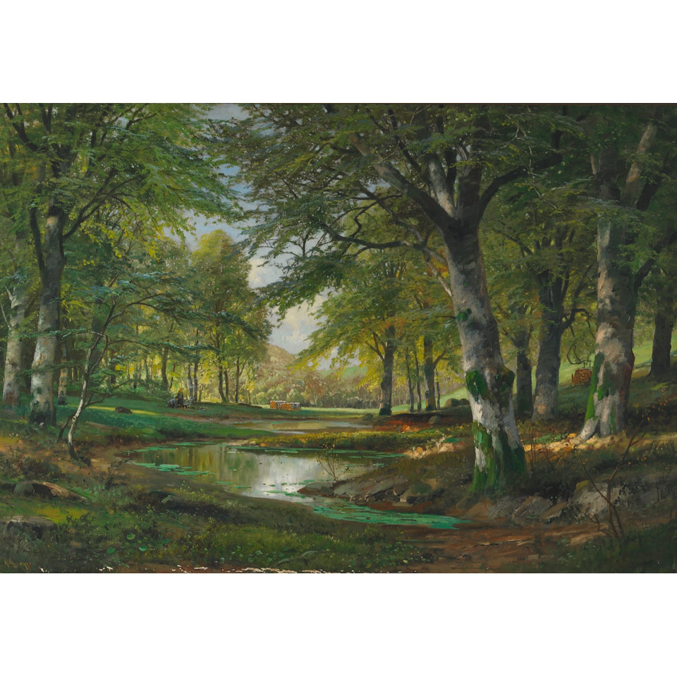 Appraisal: Alois Arnegger - Austrian WOODLAND POOL FIGURES AT A CAMP