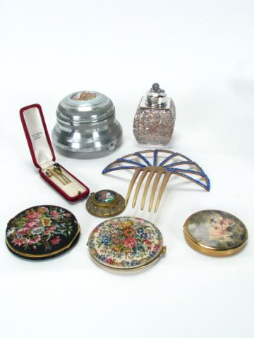 Appraisal: Group of vintage dresser accessories including vintage hair comb with