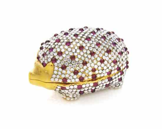 Appraisal: A Judith Leiber Silver Crystal and Red Cabochon Hedgehog Pillbox