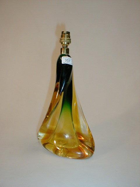 Appraisal: A Murano cased glass lamp base yellow with blue green