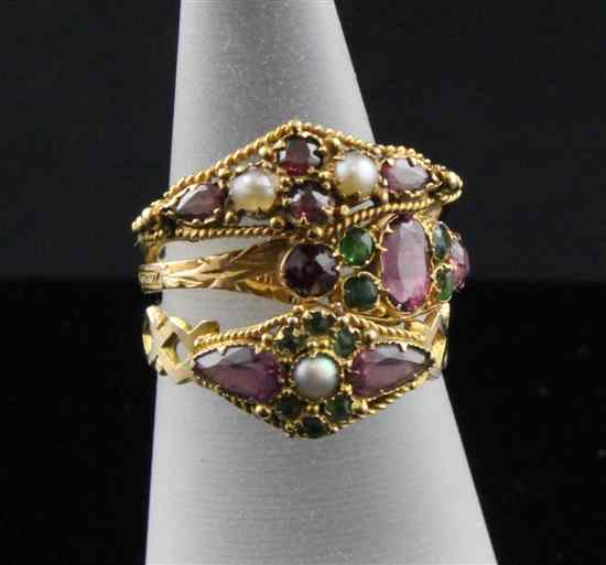 Appraisal: Three Victorian gold pearl amethyst and emerald set dress rings