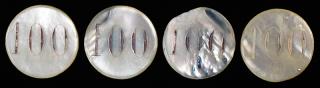 Appraisal: Set of Four Round Mother of Pearl Gambling Chips Circa