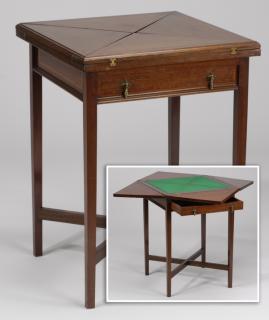 Appraisal: Early th c mahogany handkerchief card table h Mahogany handkerchief