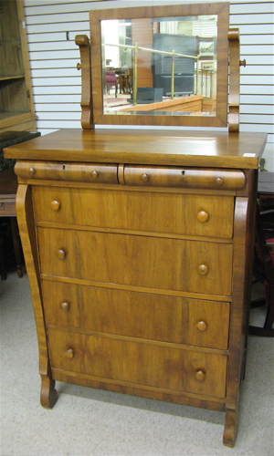 Appraisal: EMPIRE REVIVAL DRESSER WITH MIRROR American c the tall chest