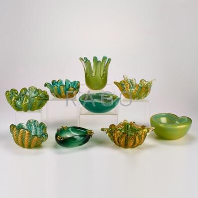 Appraisal: BAROVIER MURANO ETC Nine green and gold glass pieces and