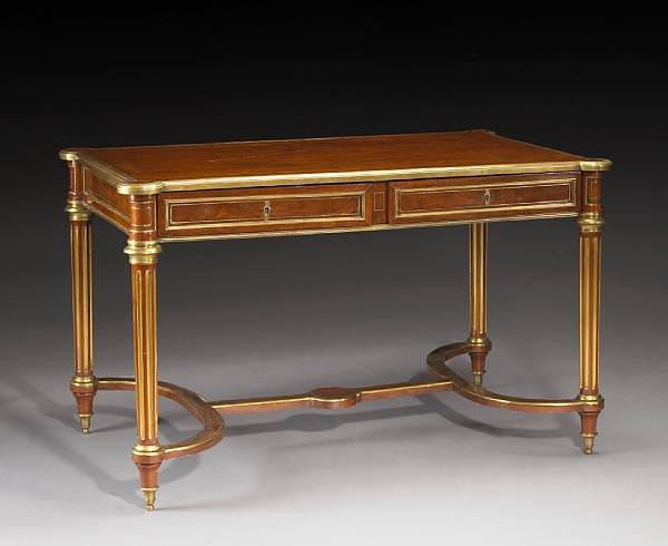 Appraisal: A Louis XVI style brass mounted and inlaid mahogany bureau