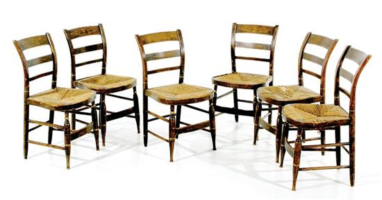 Appraisal: Six American painted and rush fancy chairs possibly New York