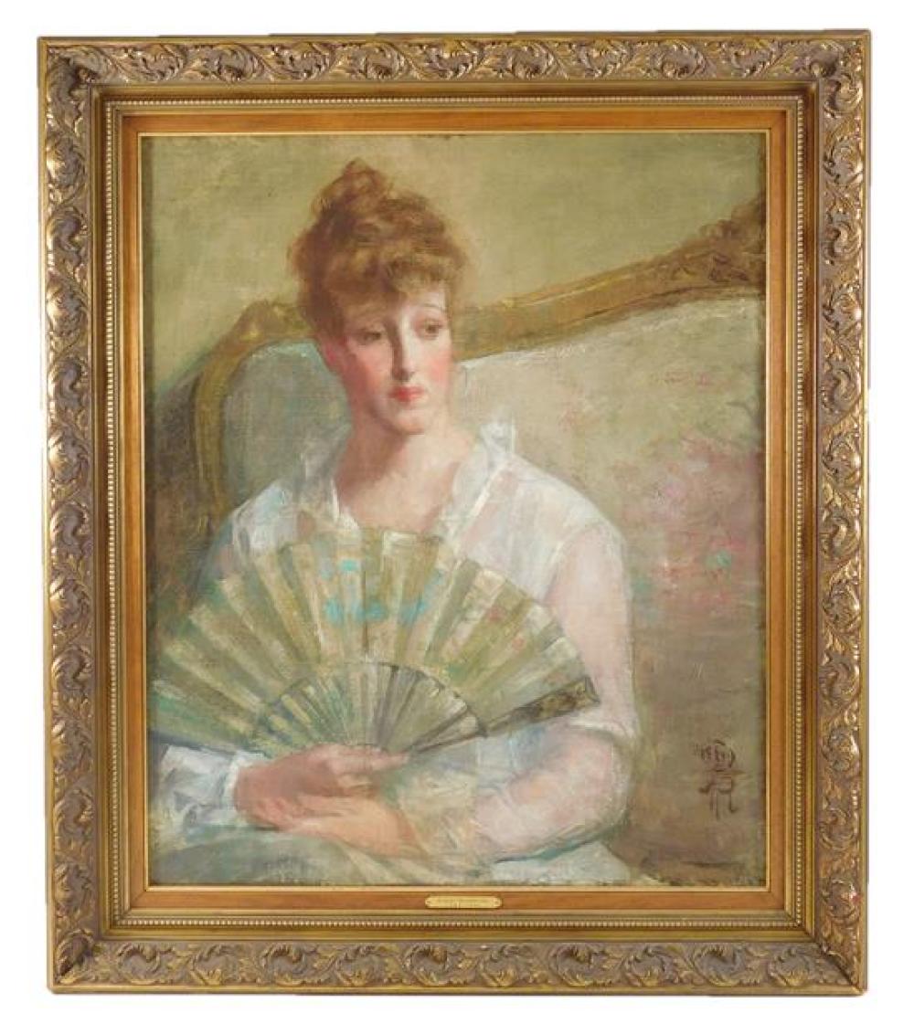 Appraisal: Albert Rosenthal American - Woman Holding Fan oil on canvas