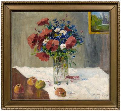 Appraisal: Painting attributed Wolfgang Grunberg still life poppies in a vase