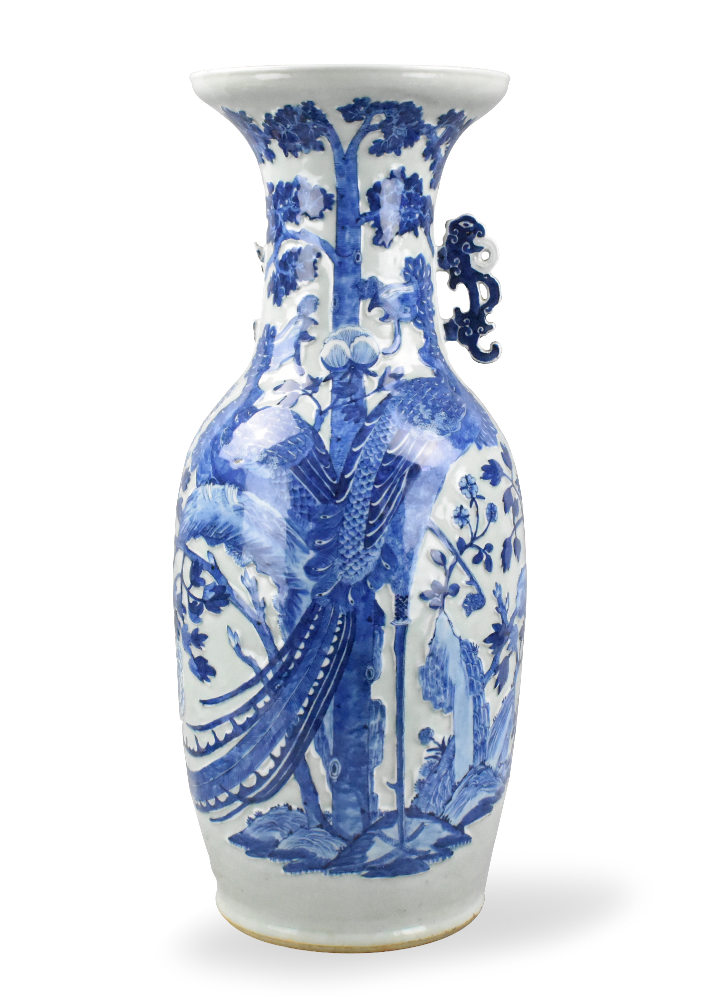 Appraisal: A massive Chinese celadon blue white vase with phoenix dating