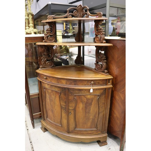 Appraisal: Antique French figured walnut corner cupboard with open tiered shelf