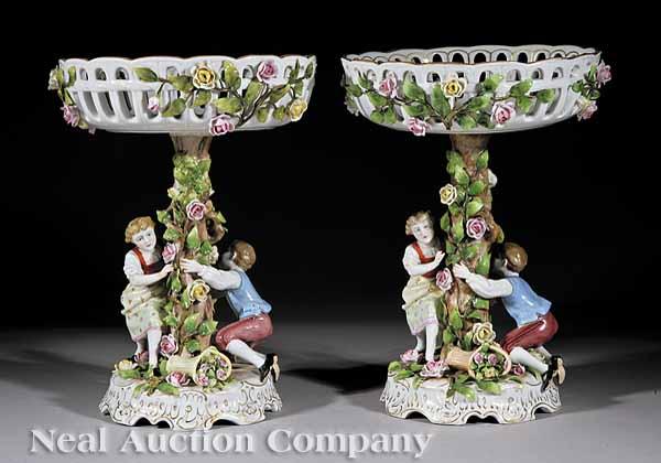 Appraisal: A Pair of Antique Dresden Porcelain Polychrome and Gilt-Decorated Figural