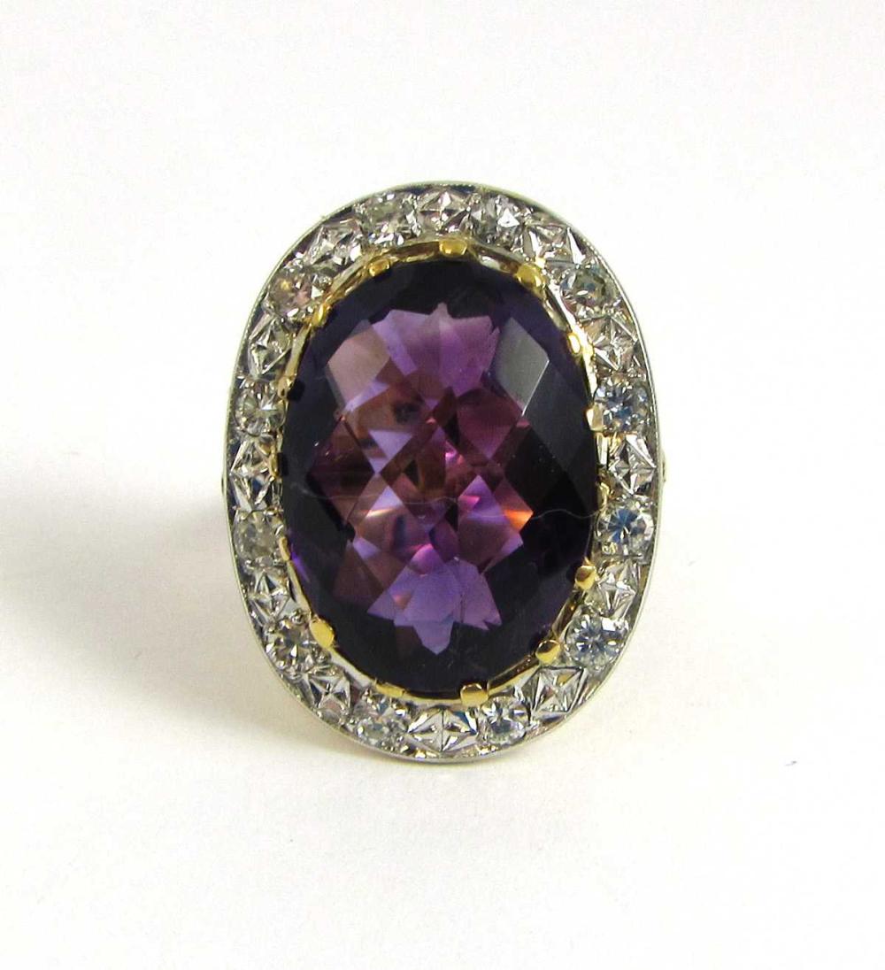 Appraisal: AMETHYST DIAMOND AND FOURTEEN KARAT GOLD RING The k yellow