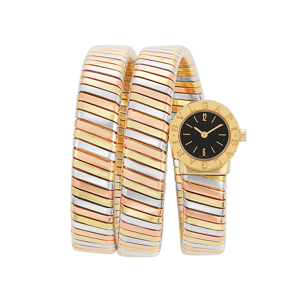 Appraisal: Tricolor Gold Bracelet-Watch Bulgari kt quartz the coiled wristwatch composed