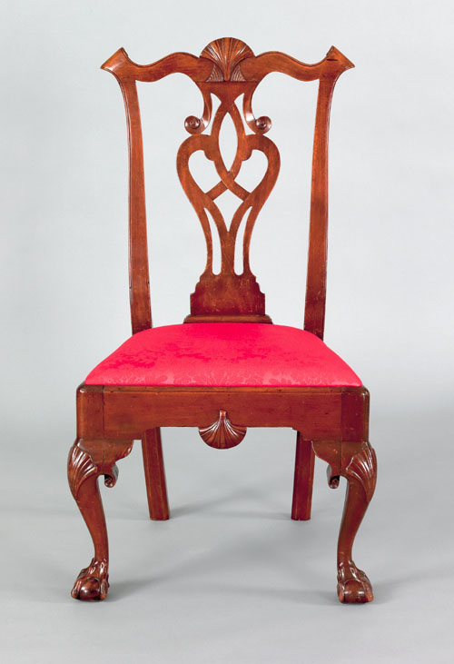 Appraisal: Pennsylvania Chippendale carved walnut side chair late th c having