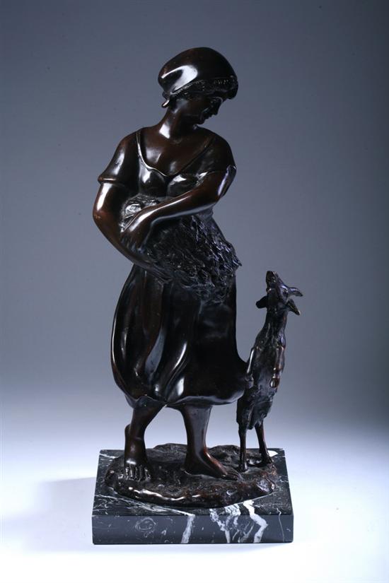 Appraisal: FRENCH PATINATED BRONZE FIGURAL GROUP OF YOUNG GIRL WITH GOAT