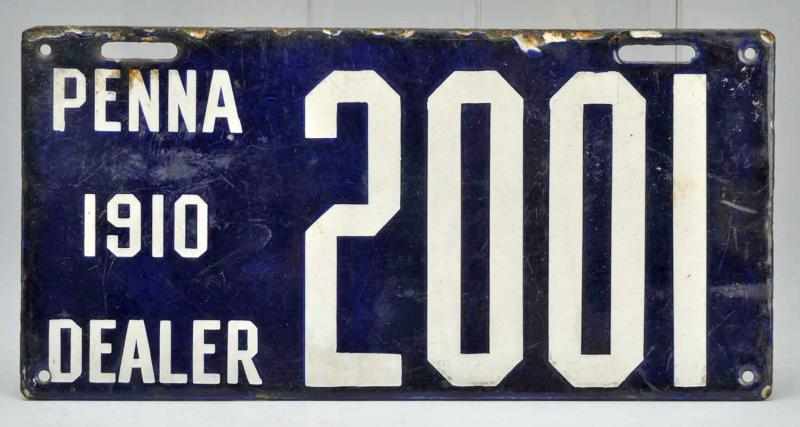 Appraisal: Pennsylvania Porcelain Auto License Plate This rare and early dealer