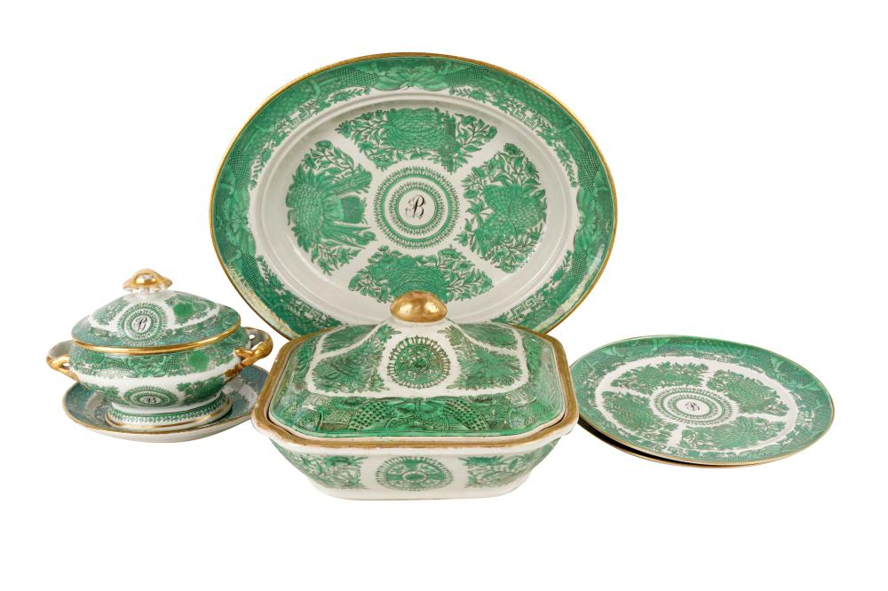 Appraisal: FITZHUGH PORCELAIN PARTIAL SERVICEunmarked green with gilt rims comprising an