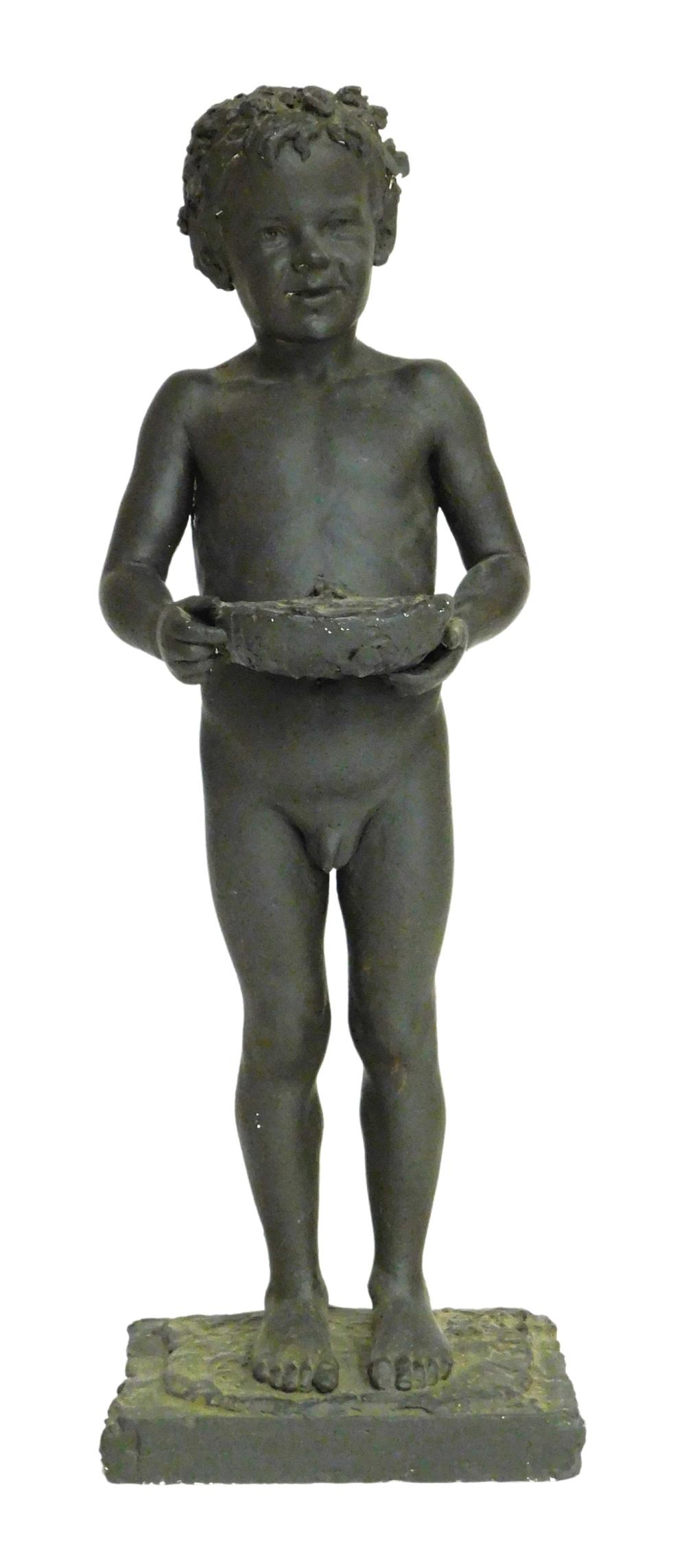 Appraisal: SCULPTURE PLASTER CAST STATUE OF STANDING BOY HOLDING DISH LATE