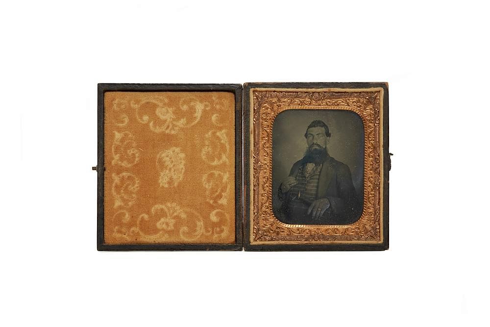 Appraisal: Cased Ambrotype of a Man with Gold Rush Era adornment