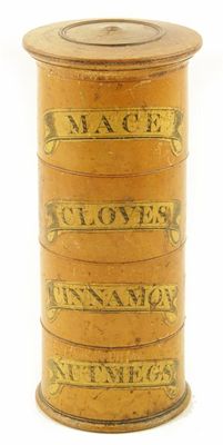 Appraisal: A th century four tier spice tower with printed labels