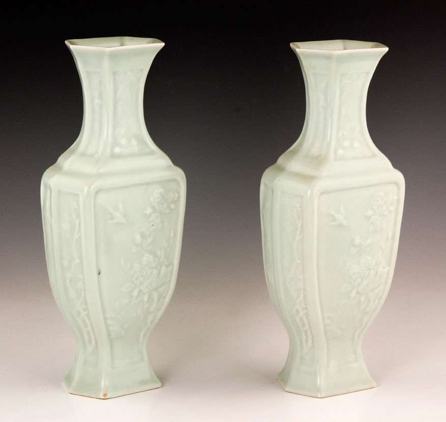 Appraisal: - Two Chinese Celadon Vases Lot of two celadon vases