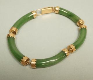 Appraisal: K Gold Jade Link Bracelet curved links wit K Gold