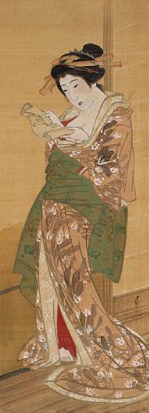 Appraisal: Mihata Joryu - A bijin Hanging scroll ink and color