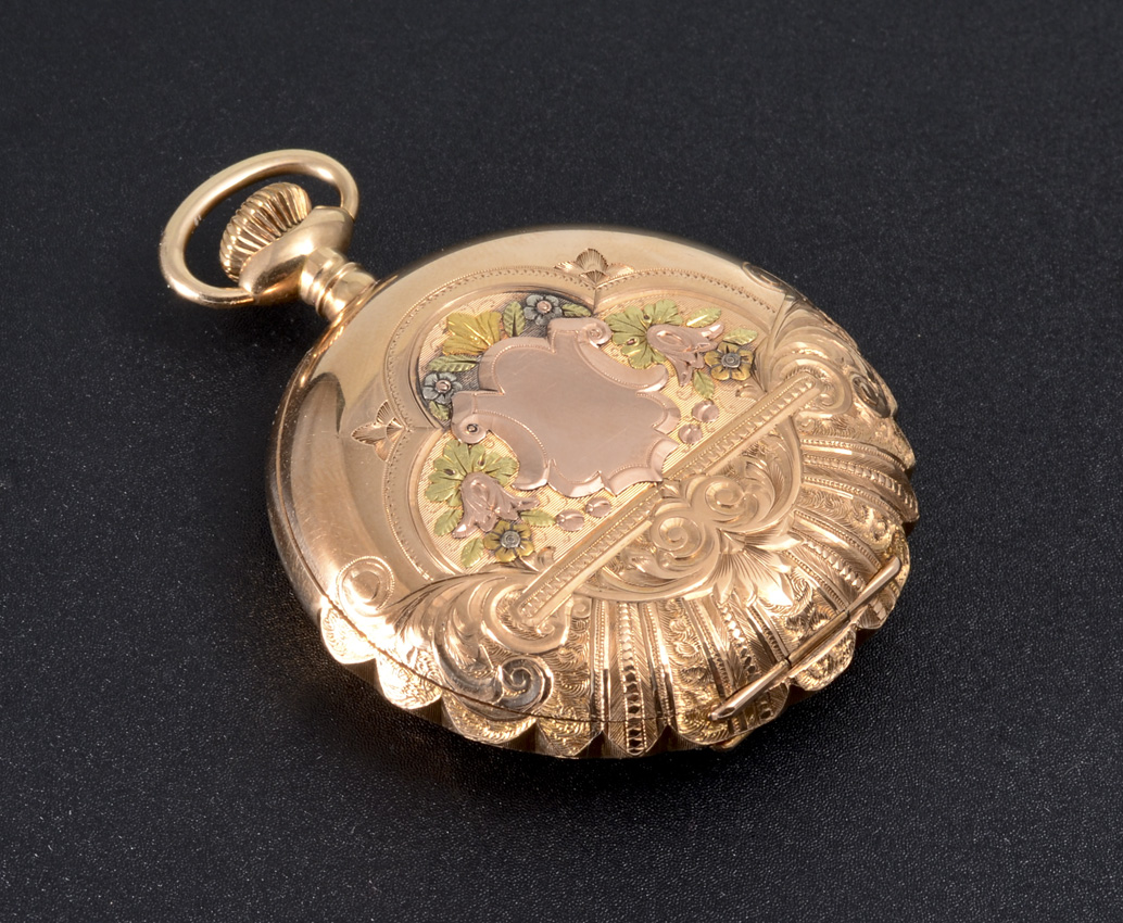 Appraisal: K MULTI COLOR GOLD HAMILTON HUNTER CASE POCKET WATCH Circa