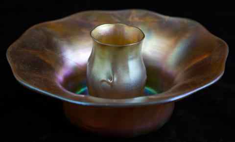 Appraisal: TWO TIFFANY STUDIOS GOLD FAVRILE PIECES including a small flared