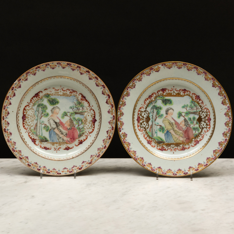 Appraisal: Two Chinese Export Porcelain Meissen Style European Subject Plates Unmarked