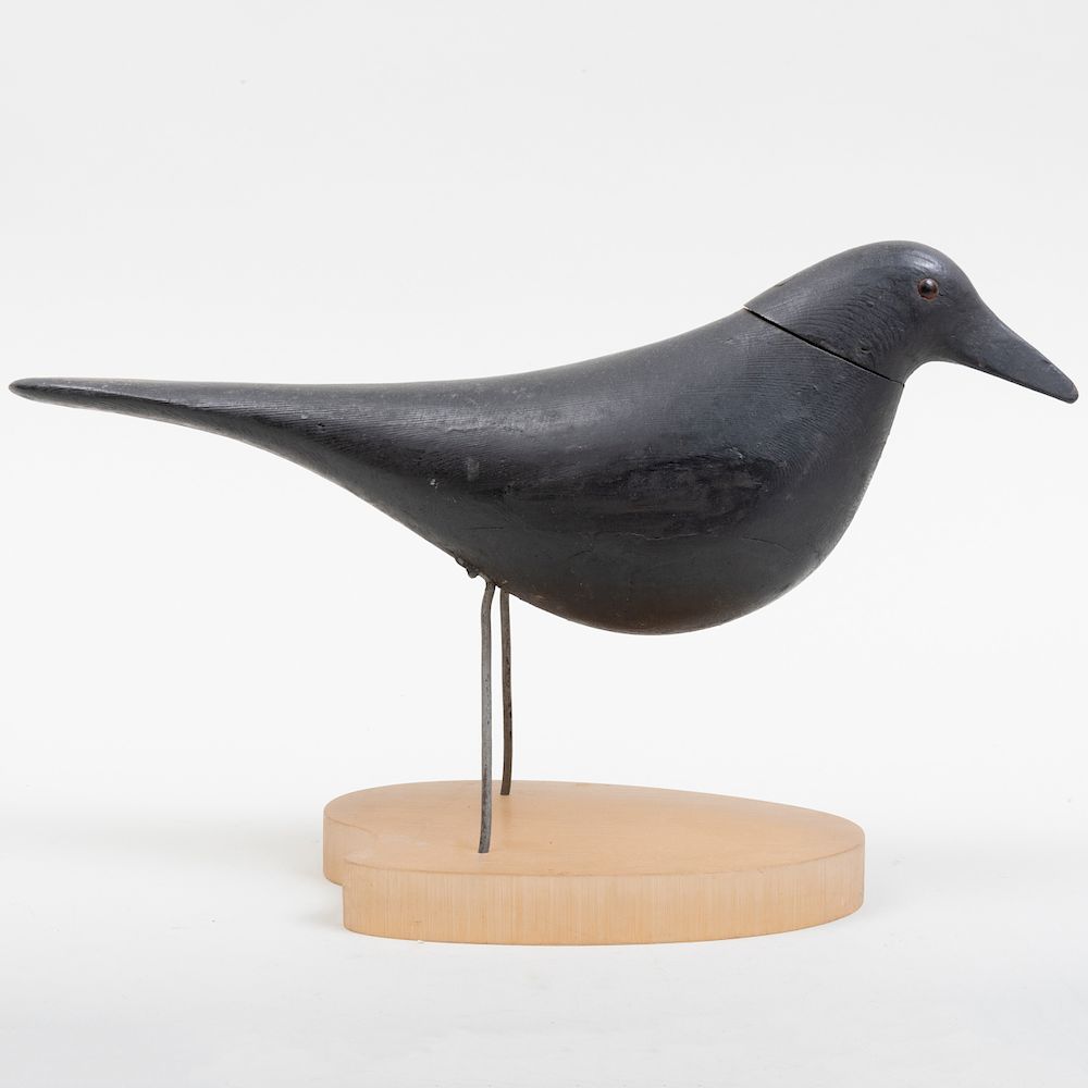 Appraisal: Painted Wood Model of a Crow On stand x x