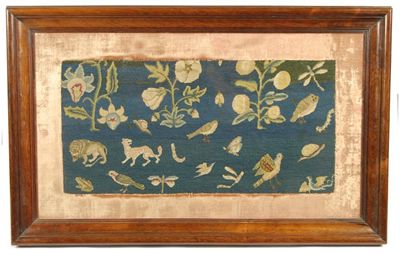 Appraisal: A late th century tapestry fragment depicting flowers birds insects