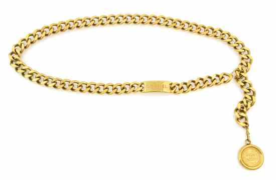 Appraisal: A Chanel Goldtone and Chainlink Belt Autumn with 'CHANEL' plaque