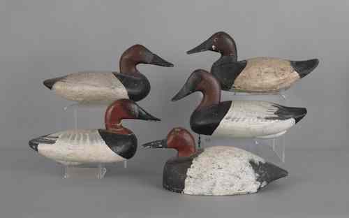 Appraisal: Five Pennsylvania Maryland working decoys early th c longest -