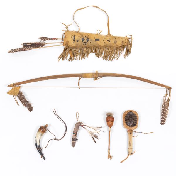 Appraisal: GROUP OF NATIVE AMERICAN CEREMONIAL ITEMS Consisting of a bow