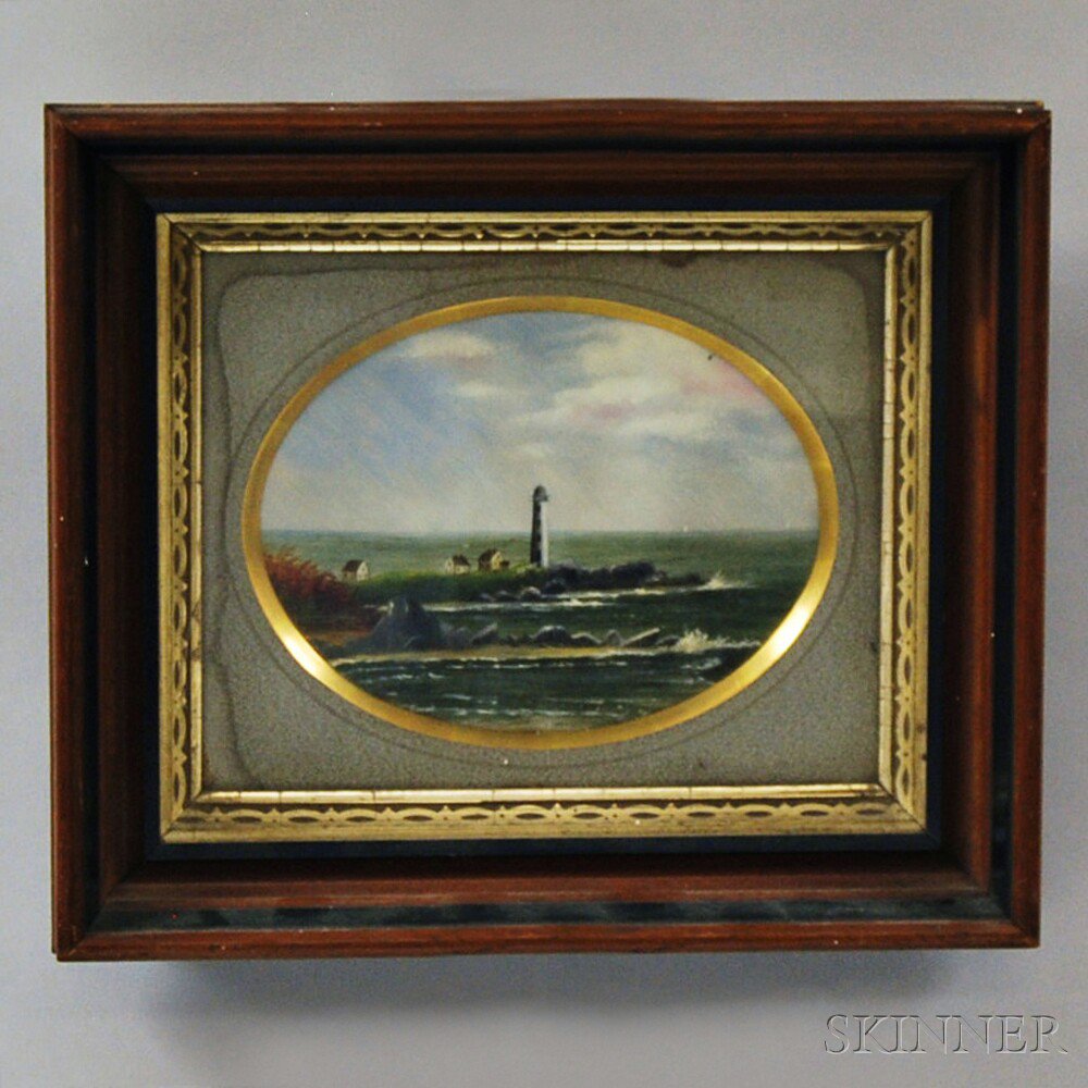 Appraisal: American School th Century View of a Lighthouse Unsigned Oil