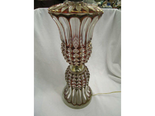 Appraisal: Ruby Flashed Victorian Glass Lamp as-is