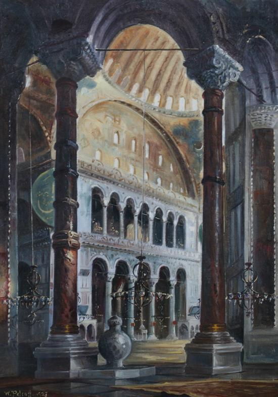 Appraisal: WALDIMIR PETROFF Russian th century BASILICA INTERIOR GOLD Signed and