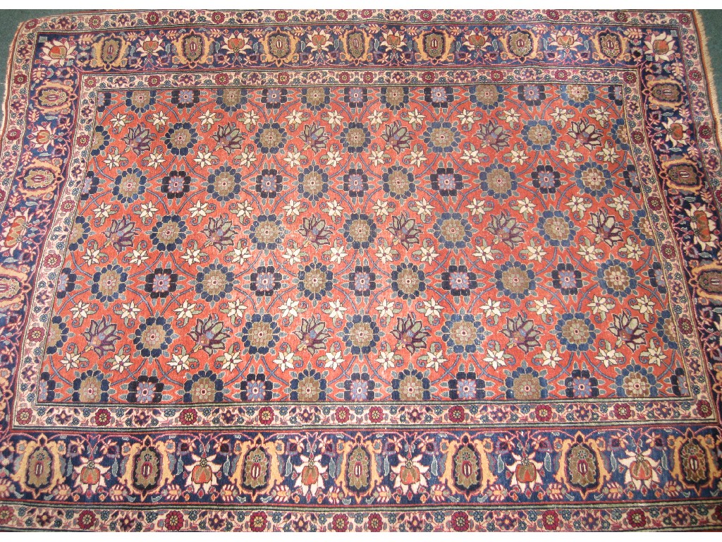 Appraisal: A bordered Kashan silk Rug the central field with repeating