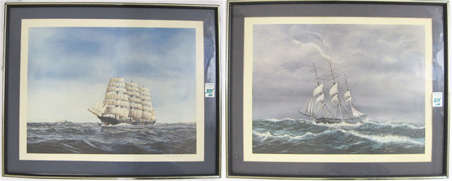 Appraisal: CAPT LARS TWO COLOR LITHOGRAPHS of sailing vessels Each by