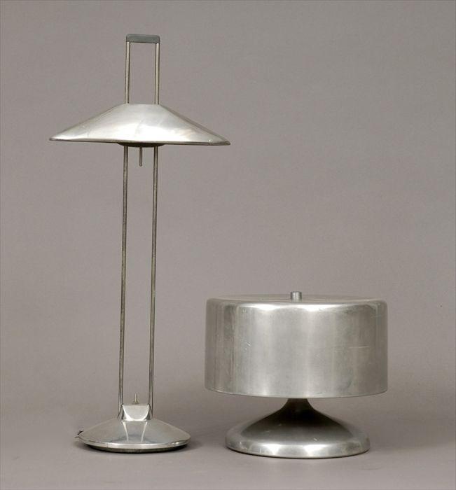 Appraisal: Mid-Century Modern Aluminum Table Lamp Together with an aluminum halogen