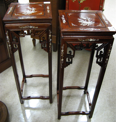 Appraisal: PAIR OF INLAID ROSEWOOD PEDESTAL TABLES Chinese th century each