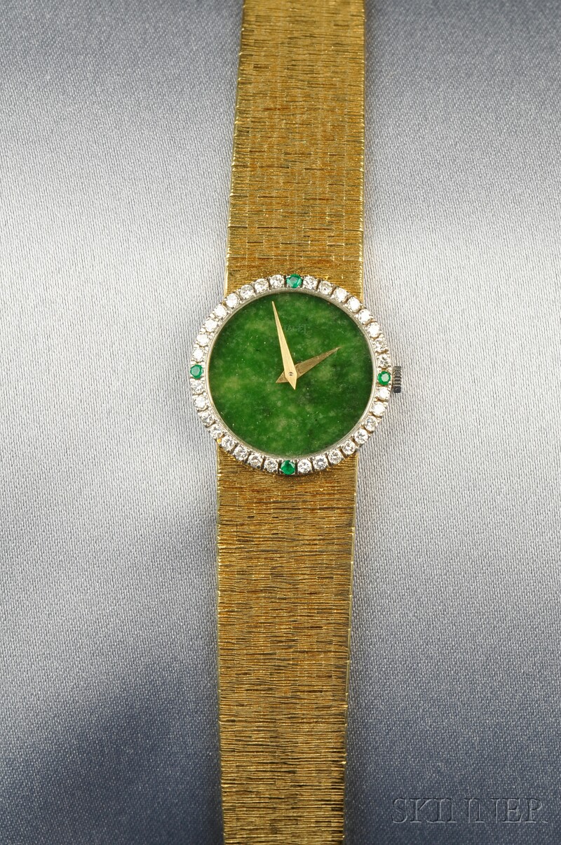 Appraisal: kt Gold Jade Emerald and Diamond Wristwatch Piaget the jade