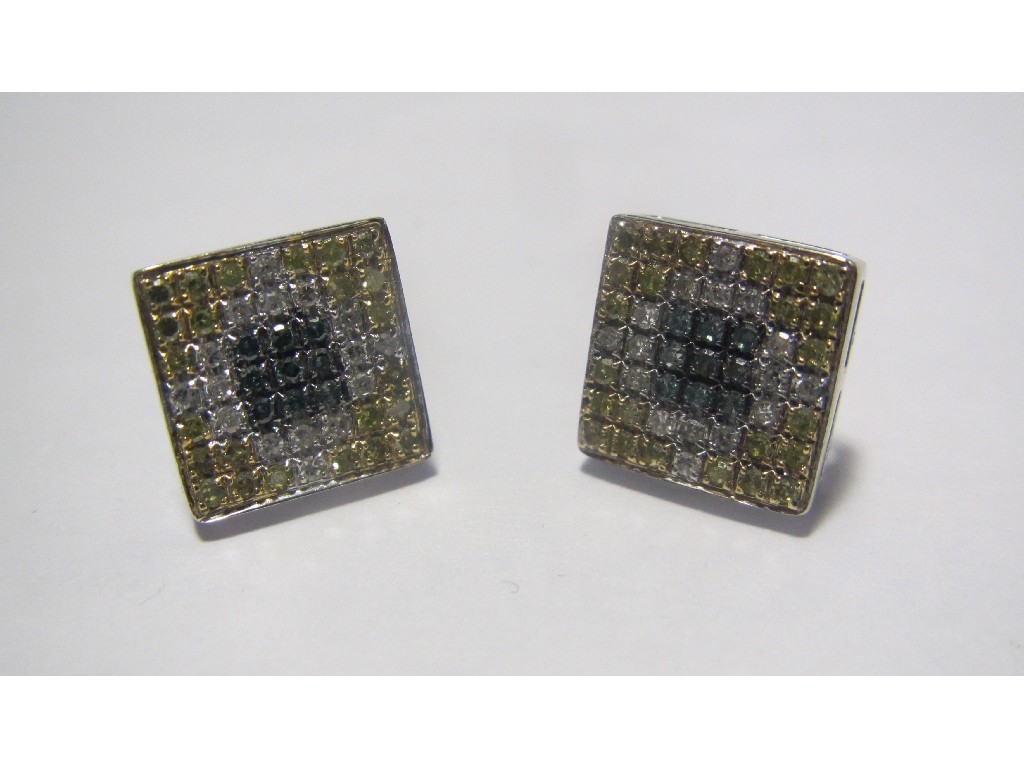 Appraisal: Pair of ct white gold pave set diamond cluster square