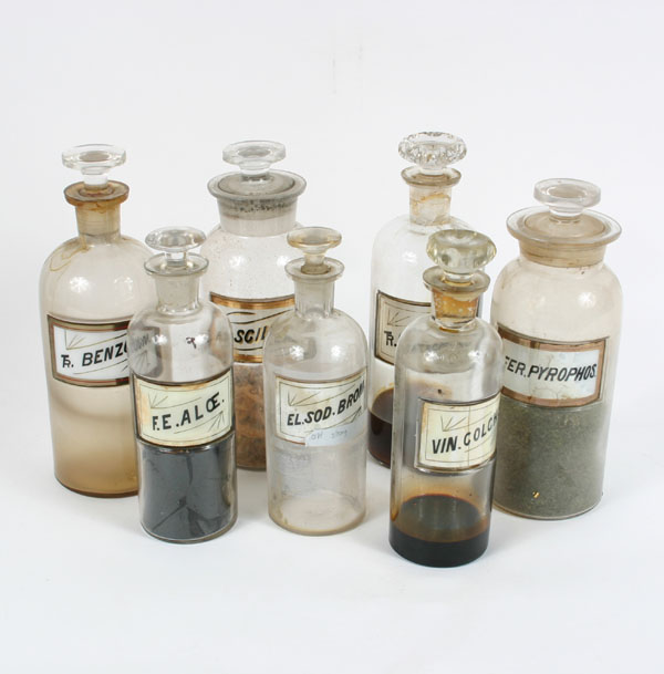 Appraisal: Lot of Pharmacy apothecary bottles with glass label and stoppers