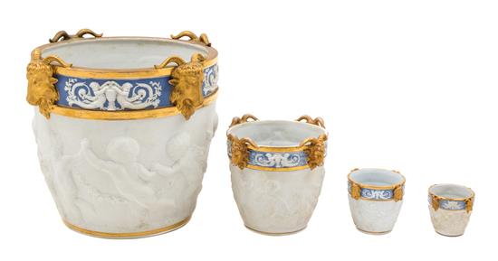 Appraisal: Sale Lot Four Sevres Style Parcel Gilt Bisque Porcelain Jardinieres